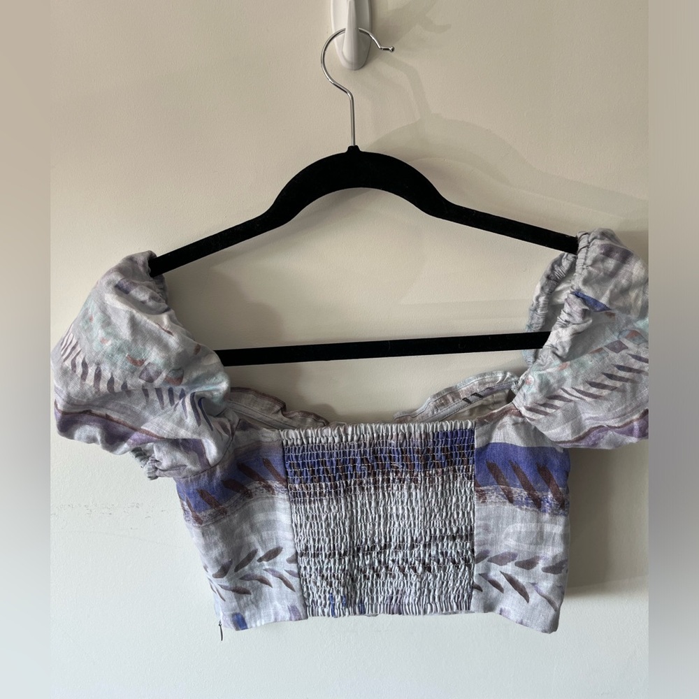 Aritzia Wilfred wander linen puff-sleeve crop top - Picture 5 of 6